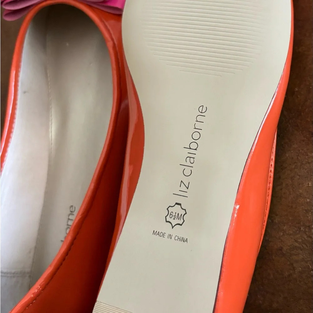 Liz Claiborne flats.  Patent leather orange and pink - Picture 6 of 6